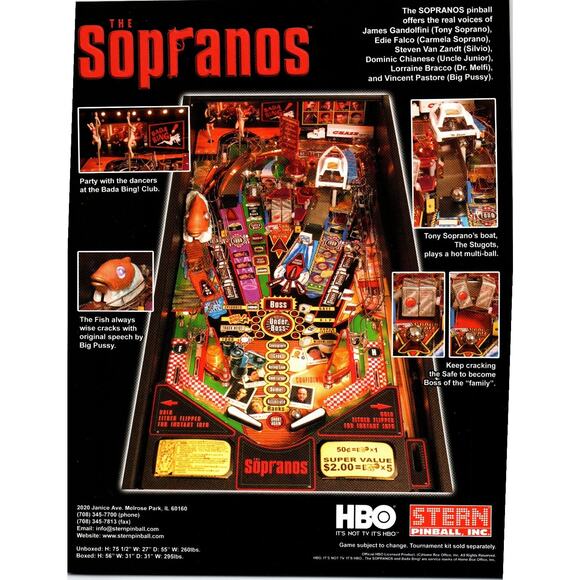 Stern The Sopranos Pinball Machine FLYER Arcade Game Original Vintage Art - Picture 2 of 2